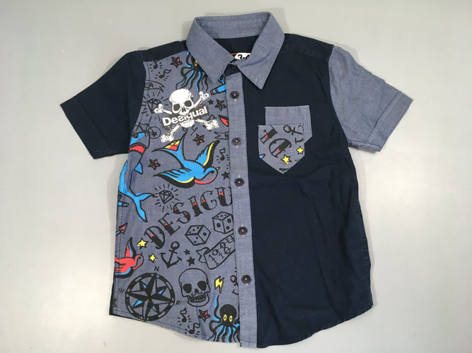 Chemise m.c bleu foncé tête de mort Desigual, moins cher chez Petit Kiwi