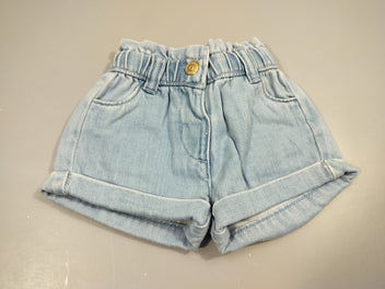 Short en jean clair à revers taille élastique 100% coton