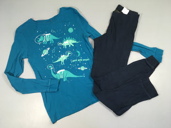 Pyjama 2pcs jersey bleu dino espace, flocages un peu craquelés