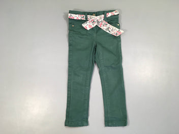 Pantalon vert Skinny Louise avec ceinture textile intégrée