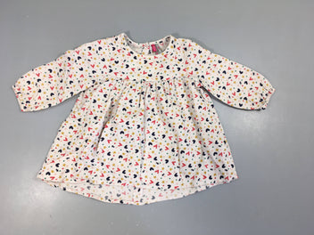 Robe m.l texturée blanc motifs coeurs étoiles-roses-bleus-jaunes
