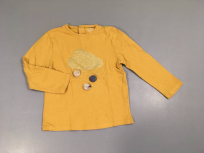 T-shirt m.l moutarde nuages pompons neige, moins cher chez Petit Kiwi