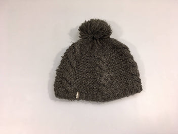 Bonnet mailles brunes doublé polar pompon bouloché