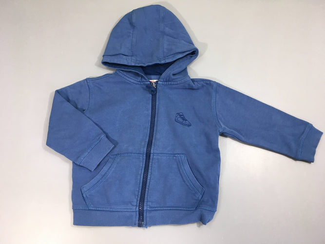 Sweat zippéà capuche bleu chaussure, peinture de la lichette écaillée, moins cher chez Petit Kiwi