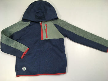 Pull épais à capuche bleu foncé-kaki-Légèrement bouloché