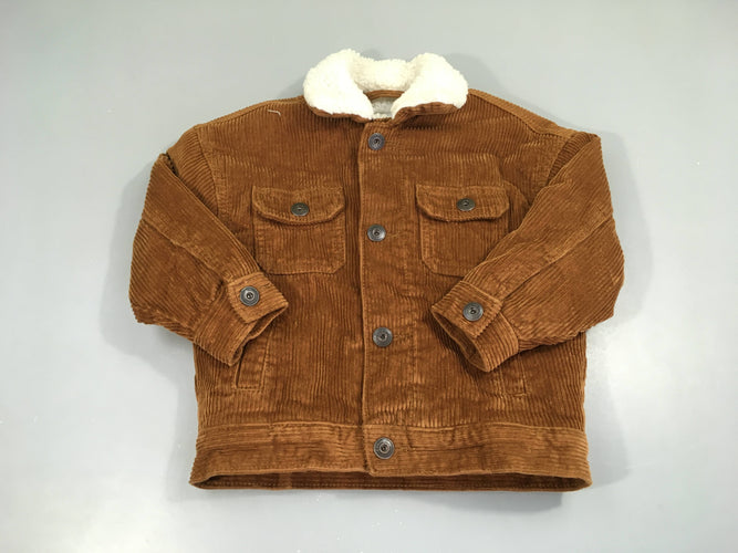 Veste velours côtelé brune col et doublé peluche, moins cher chez Petit Kiwi