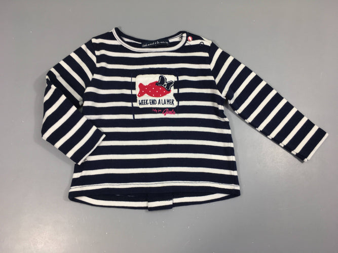 T-shirt m.l épais bleu marine rayé blanc poisson, moins cher chez Petit Kiwi