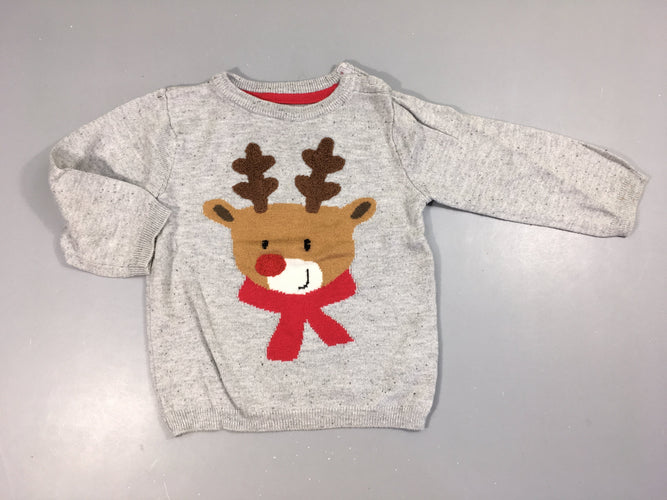 Pull de Noël gris Petites taches bas manches G, moins cher chez Petit Kiwi