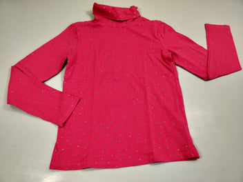 T-shirt m.l col roulé rose fuchsia, coeurs pailletés