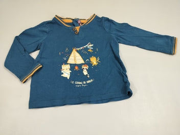 T-shirt m.l bleu pétrole tente, animaux indiens