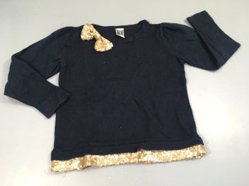 Pull bleu marine noeud doré effet superposé bas sequins 5%Angora