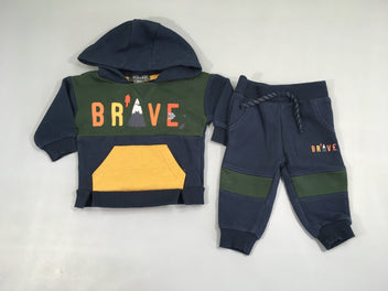 Sweat vert/bleu Brave à capuche + pantalon de training, bouloché