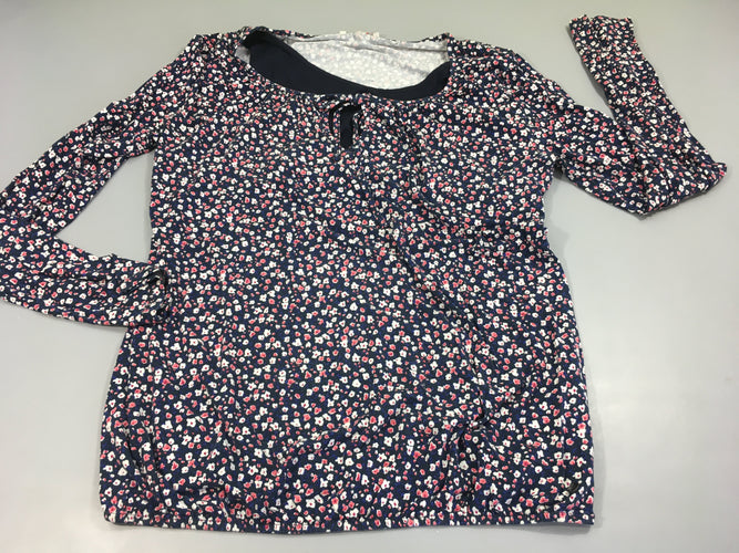 Blouse ml d'allaitement bleu foncé fleurs, moins cher chez Petit Kiwi