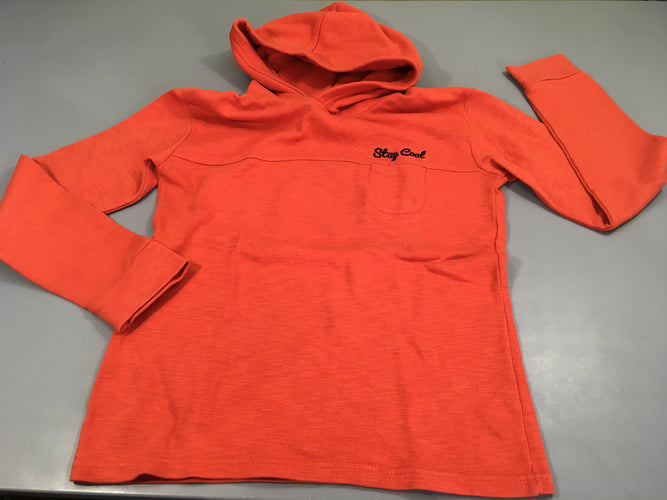 Pull à capuche orange texturé Stay cool-Tache manche G, moins cher chez Petit Kiwi