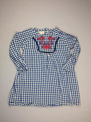 Robe m.l à carreaux bleux/blancs - Broderie rouge/rose, moins cher chez Petit Kiwi