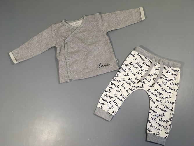 Cache-coeur molleton gris chiné + Pantalon molleton texte, moins cher chez Petit Kiwi