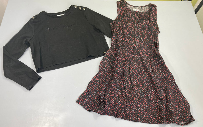 Robe s.m noire fleurie + sweat léger noir love/hate bouloché, moins cher chez Petit Kiwi