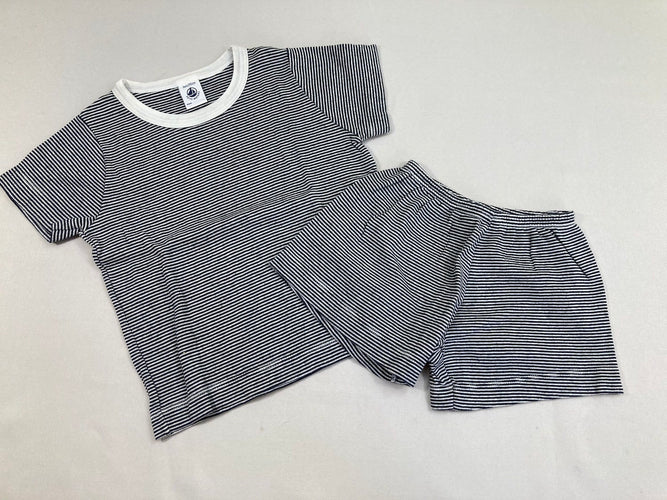 Pyjashort 2pcs jersey gris rayé bleu foncé, moins cher chez Petit Kiwi