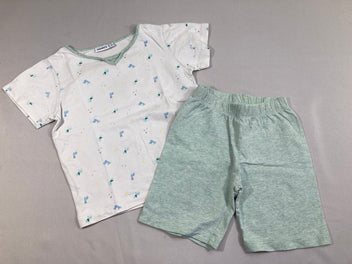 Pyjashort 2pcs jersey grisé-vert d'eau chiné animaux