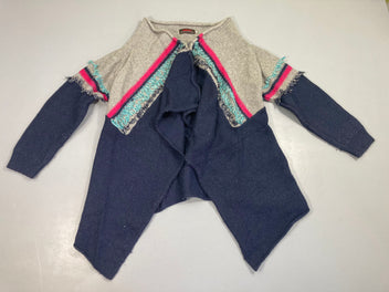 Gilet gris/bleu foncé/rose floches, 11% laine, légèrement bouloché