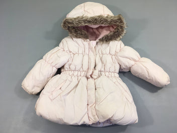 Veste matelassée zippée à capuche rose clair , intrieur polar