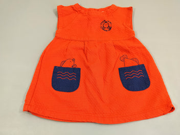Robe s.m orange matière texturée poisson et poches bleu marine