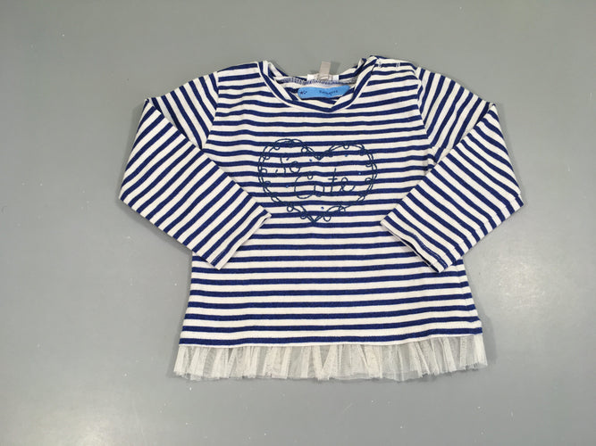 T-shirt m.l blanc rayé bleu irisé tulle, moins cher chez Petit Kiwi