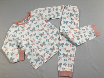 Pyjama 2pcs jersey blanc papillons rose-gris