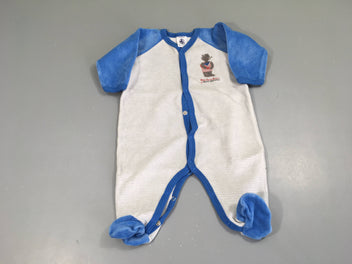 Pyjama velours bleu rayé ourson, liseret un peu bouloché