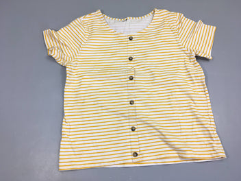 T-Shirt m.c boutonné devant ligné blanche et jaune coton