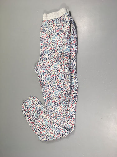 Pantalon fluide blanc fleuri bleu-rose, moins cher chez Petit Kiwi