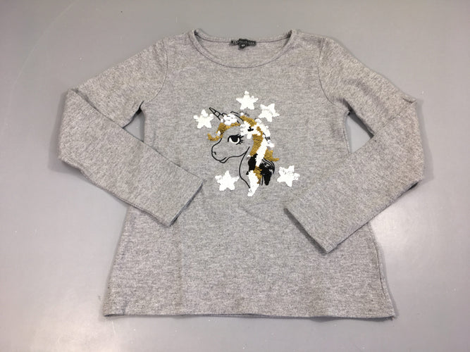 Pull gris Licorne sequins, moins cher chez Petit Kiwi