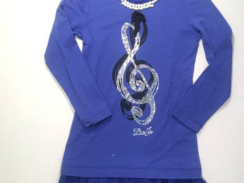 Robe m.l jersey bleu Clé de sol strass-perles tulle bas-Légèrement bouloché-Liu-jo