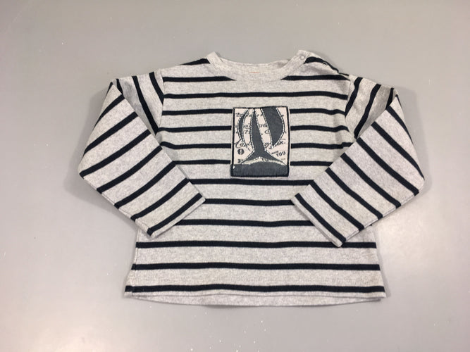 Pull gris rayé bleu voile, moins cher chez Petit Kiwi