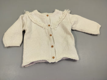 Gilet blanc , fils décoratifs , légèrement bouloché 39% ac.r.ylique 29% coton 25% polyester 6% laine 1% élasthanne