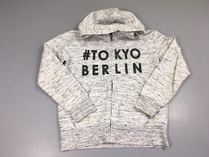 Sweat zippé à capuche gris chiné TOKYO, moins cher chez Petit Kiwi