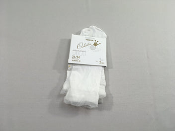 Etat neuf-Chaussettes nylon blanc-bois/pois doré