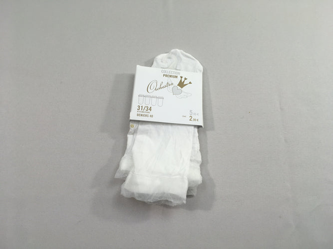 Etat neuf-Chaussettes nylon blanc-bois/pois doré, moins cher chez Petit Kiwi