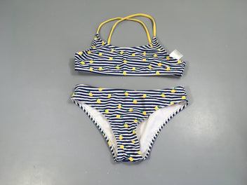 Bikini blanc rayé bleu citrons
