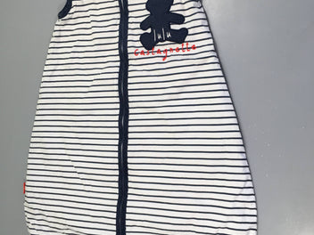 Sac de couchage s.m ouatiné blanc rayé bleu marine ourson