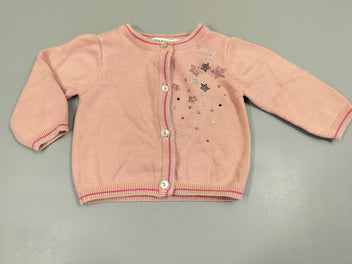 Gilet rose clair étoiles strass 56% coton 23 % viscose 16% nylon 5% cachemire
