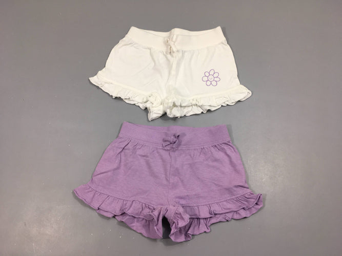 2 shorts jersey blanc/mauve fleurs, moins cher chez Petit Kiwi