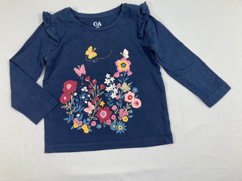 T-shirt m.l bleu foncé fleurs-papillons irisés
