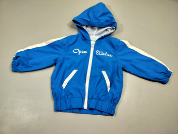 Veste zippée légère à capuche style coupe- vent bleu et blanc
