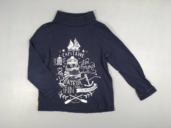 T-shirt m.l col roulé bleu marine Capitaine légèrement délavé col