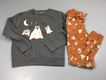 Pyjama 2pcs jersey gris foncé fantômes, légèrement bouloché