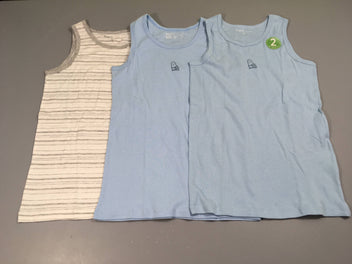 NEUF Lot de 3 chemisettes s.m bleu fantômes/gris rayé blanc