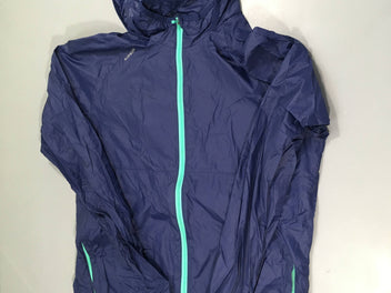 Veste coupe-vent de course bleu foncé zippé à capuche kiprun