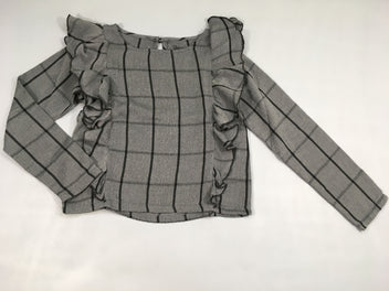 Blouse ml grise à carreaux noir froufrou épaule Bouloché