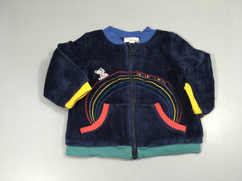 Gilet velours zippé bleu foncé arc en ciel ski